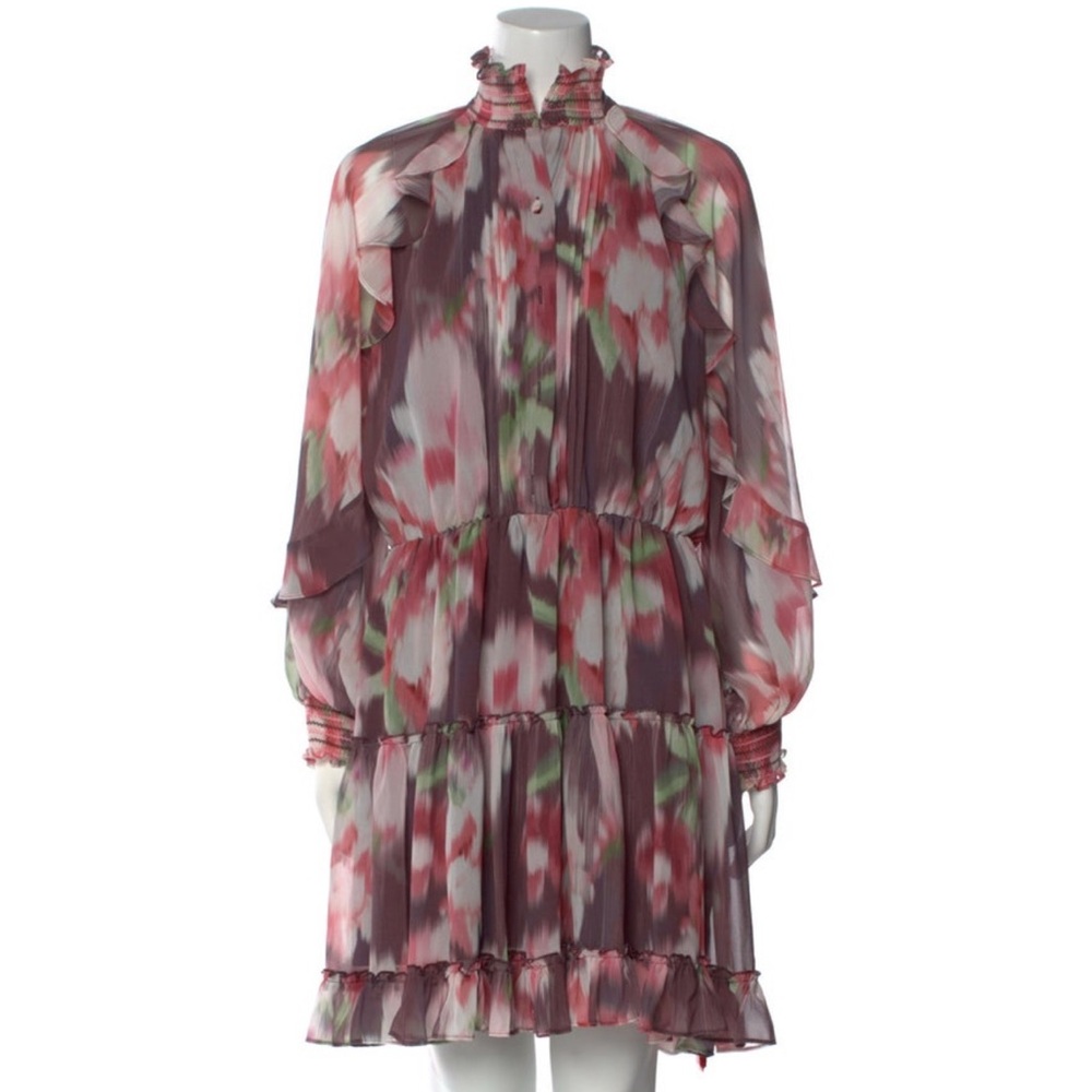 Sachin + Babi Red and Pink Ruffled Midi Dress with Bishop Sleeves